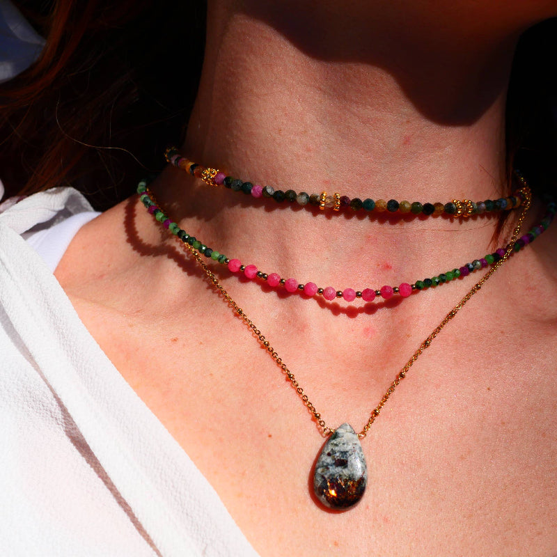 Collier JAGMAG en Zoïsite rubis, Hématite et Rhodonite