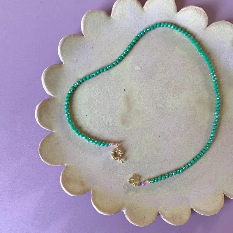 Collier Bonnie en perles naturelles - Vert - Fermoir anneau marin plaqué or