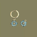 Paire de boucles d'oreilles Marguerite Bleu Amazonite - Anneaux plaqués or