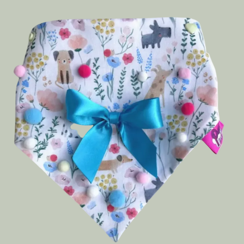 Bandana à Pression réversible pour chien - réglable - avec motifs de Printemps et Toutous