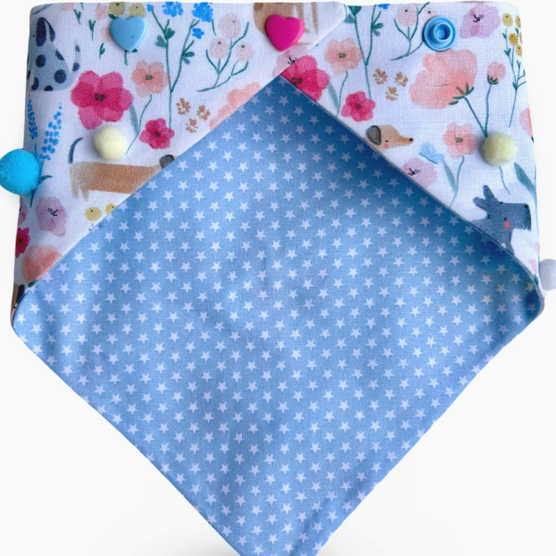 Bandana à Pression réversible pour chien - réglable - avec motifs de Printemps et Toutous