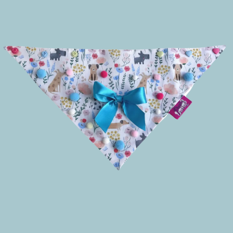 Bandana à Pression réversible pour chien - réglable - avec motifs de Printemps et Toutous