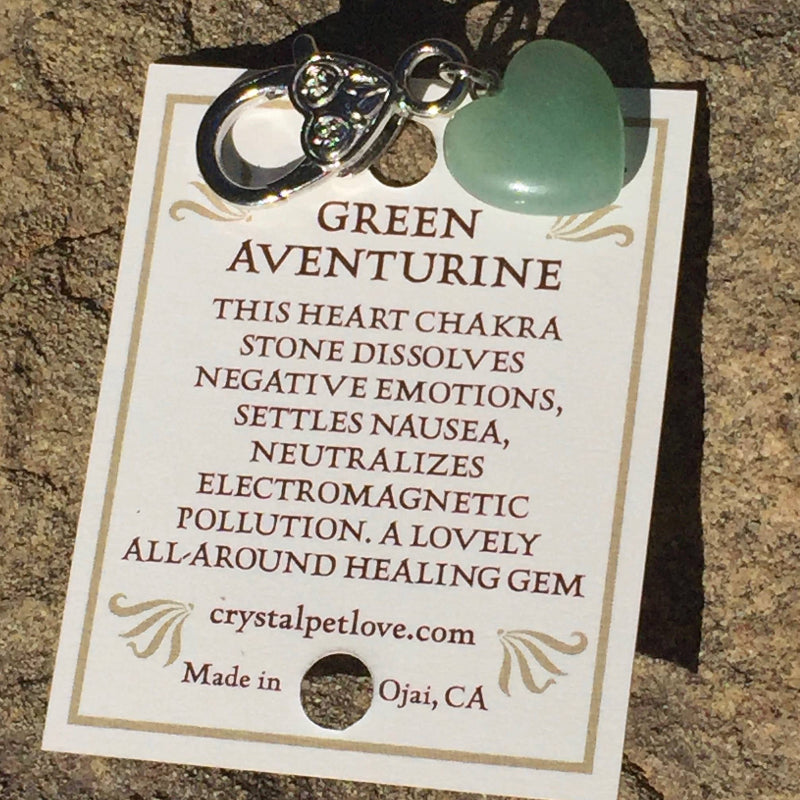 Pendentif pour animal de compagnie en forme de Coeur et en Aventurine verte