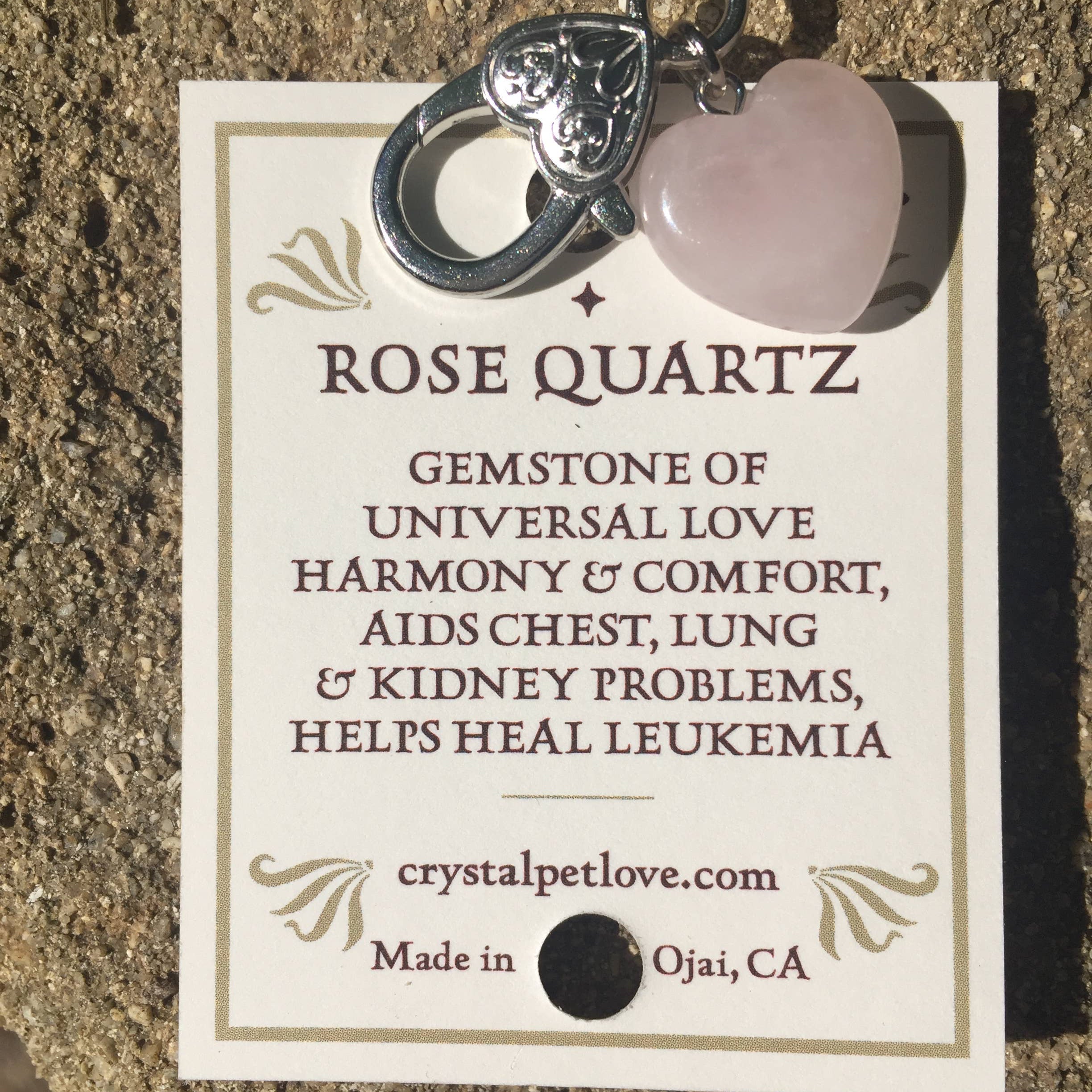 Pendentif pour animal de compagnie en forme de Cœur et en Quartz rose