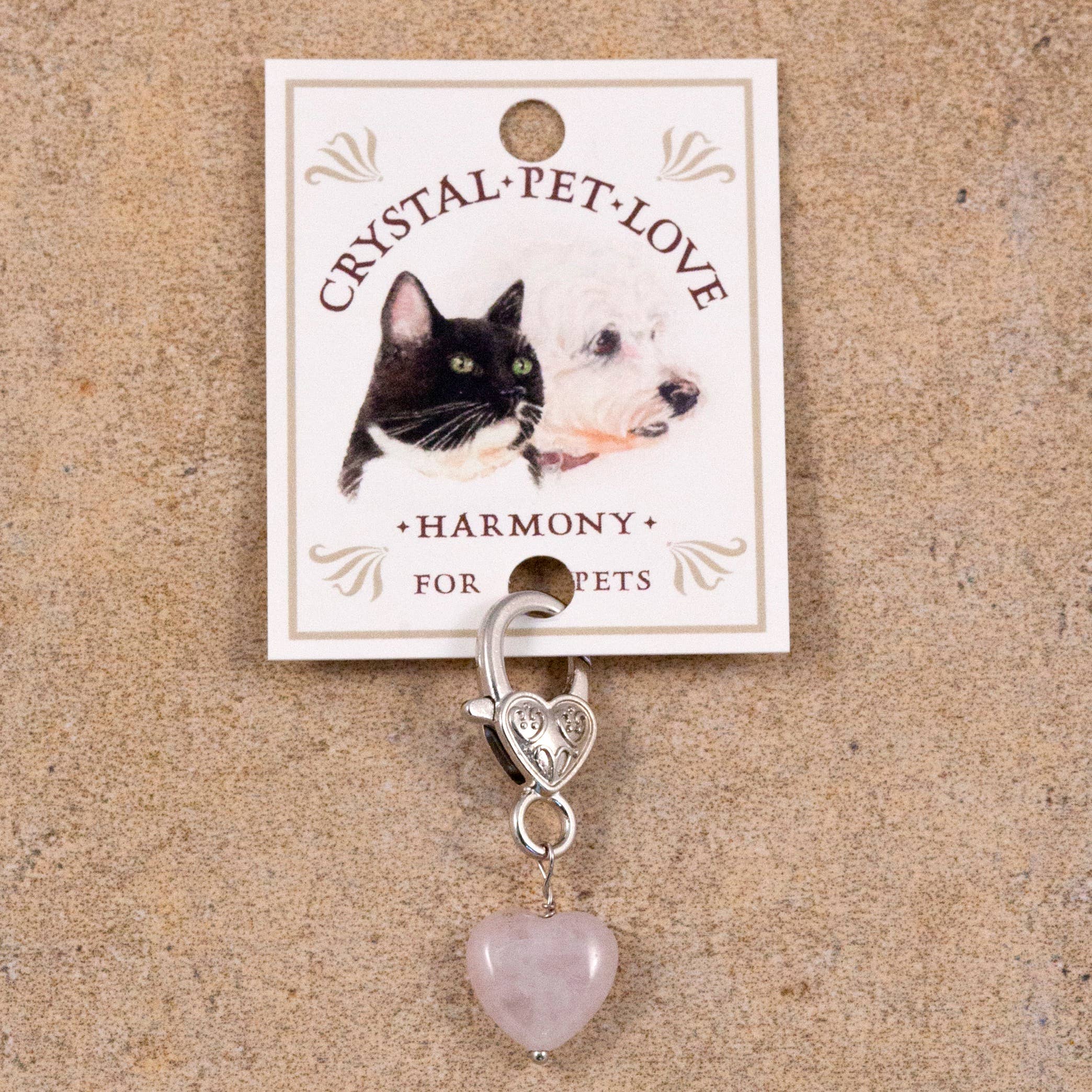 Pendentif pour animal de compagnie en forme de Cœur et en Quartz rose