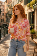 Chemise à manches mi-longues et motifs floraux