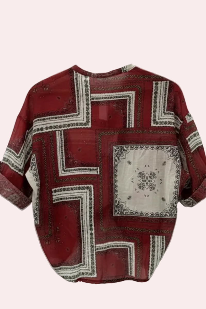 Chemise à manches mi-longues et superbes motifs aux tons rouge et blanc