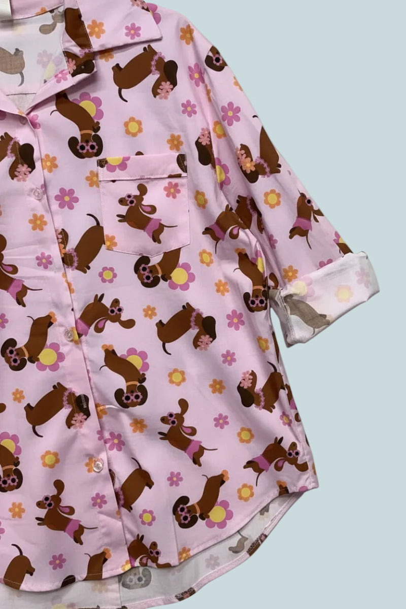 Chemise à manches longues et motifs Teckel
