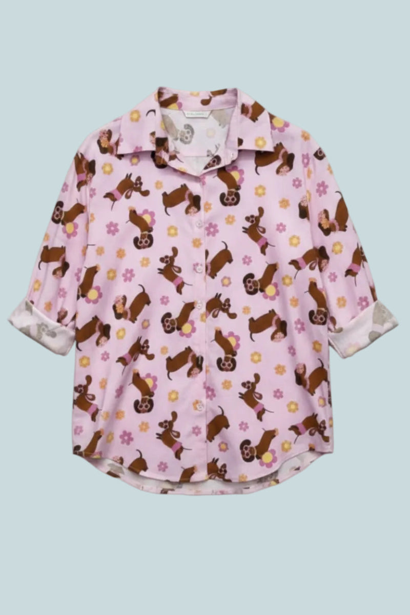 Chemise à manches longues et motifs Teckel