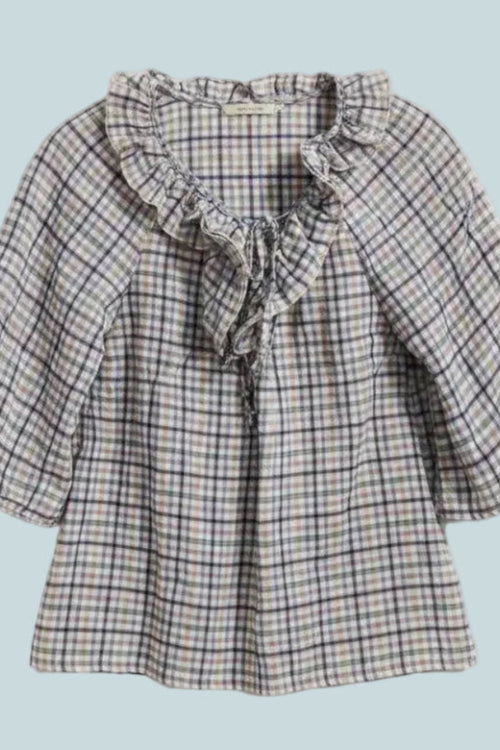 Blouse à manches mi-longues amples et motifs à carreaux