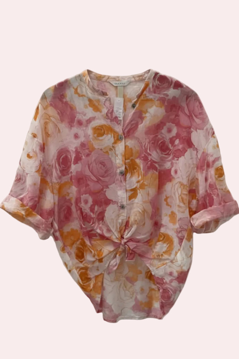 Chemise à manches mi-longues et motifs floraux