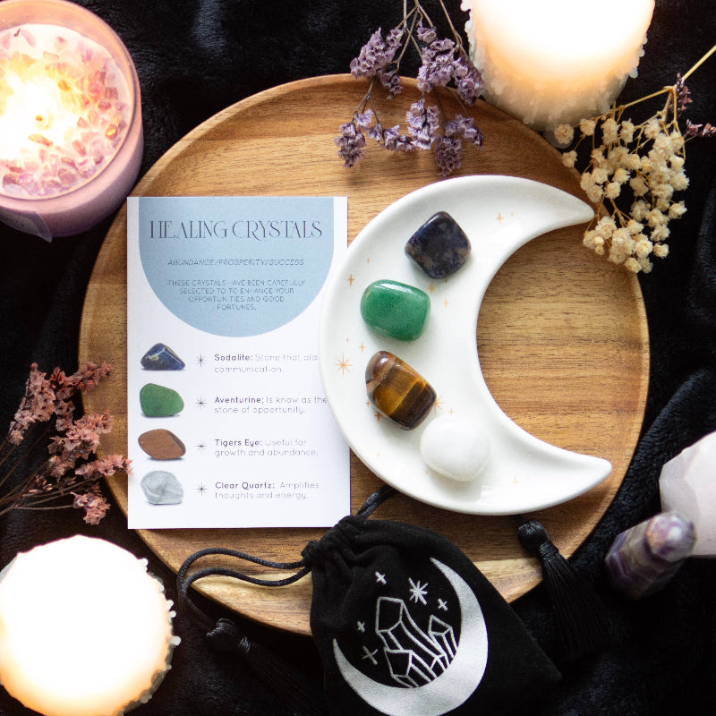 Coffret Success Healing en cristal avec plat à bijoux en forme de lune