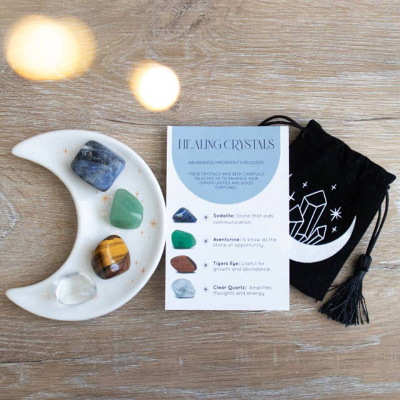 Coffret Success Healing en cristal avec plat à bijoux en forme de lune