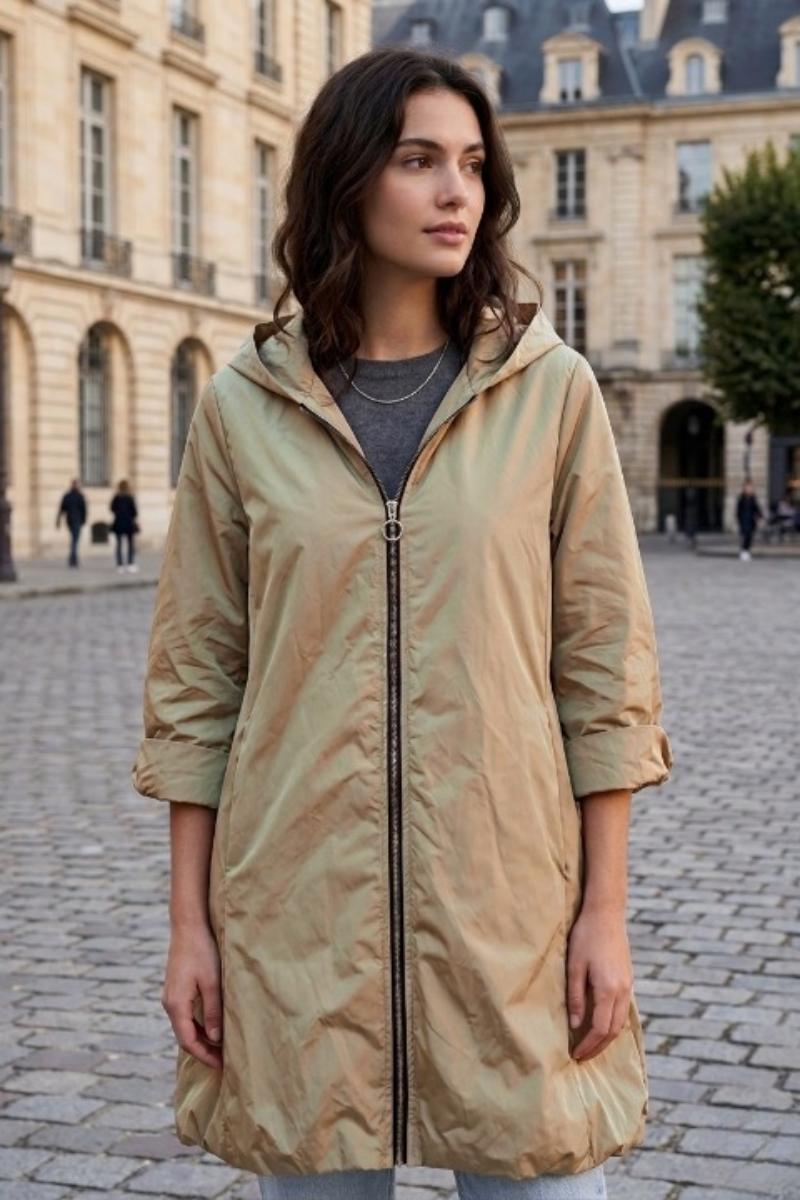 Veste imperméable mi-longue à manches 3/4 ton caramel irisé