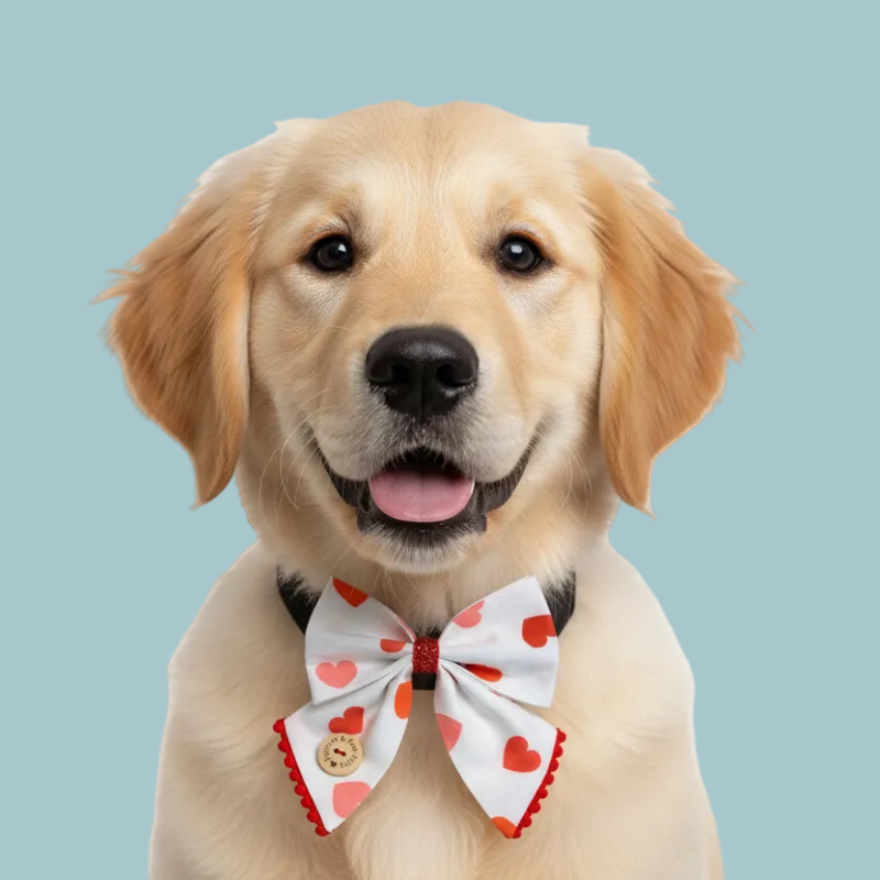 Nœud marin cœurs pompons rouge sur collier chien velcro Puppies & Pom Poms – MokAïko&Co