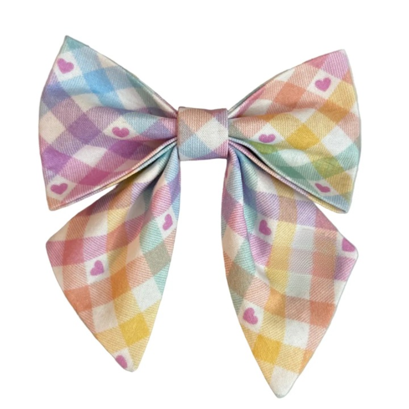 Noeud marin fait main motif Pastel Vichy avec petits coeurs