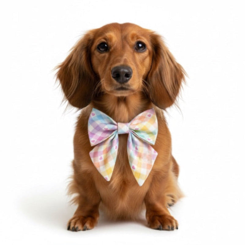 Noeud marin fait main motif Pastel Vichy avec petits coeurs