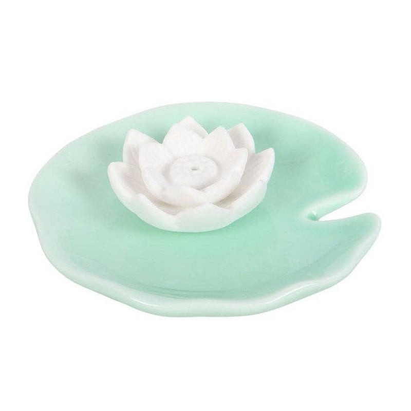 porte encens fleur de lotus vert et blanc - MokAïko&Co