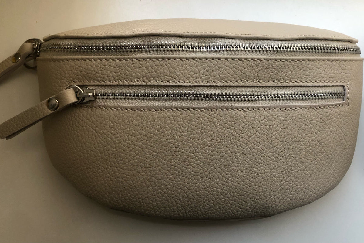 Sac banane en cuir véritable beige