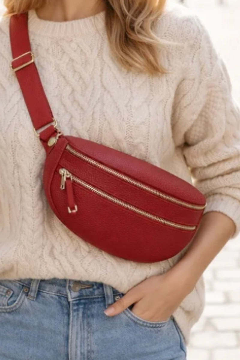 Sac banane en cuir véritable rouge