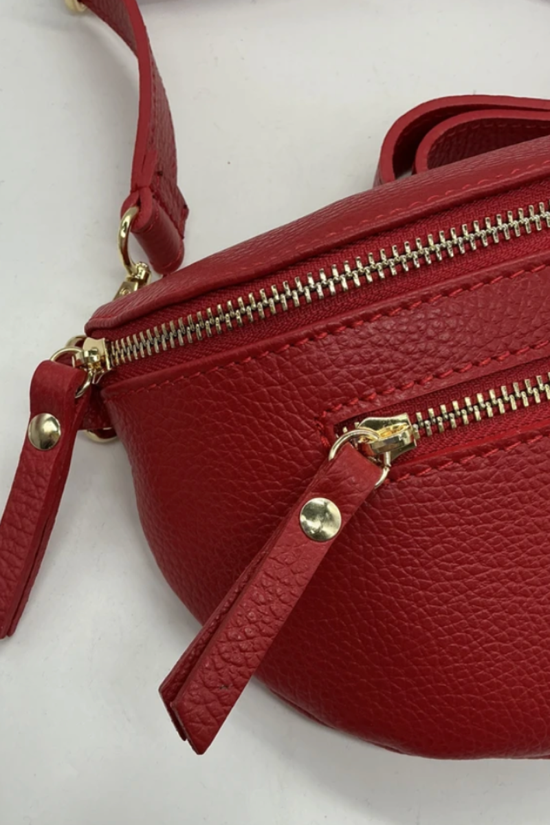 Sac banane en cuir véritable rouge
