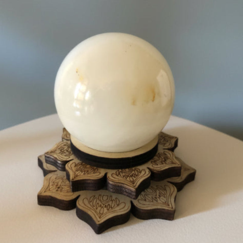 Boule - Sphère de Jade Afghane et son socle Lotus en bois