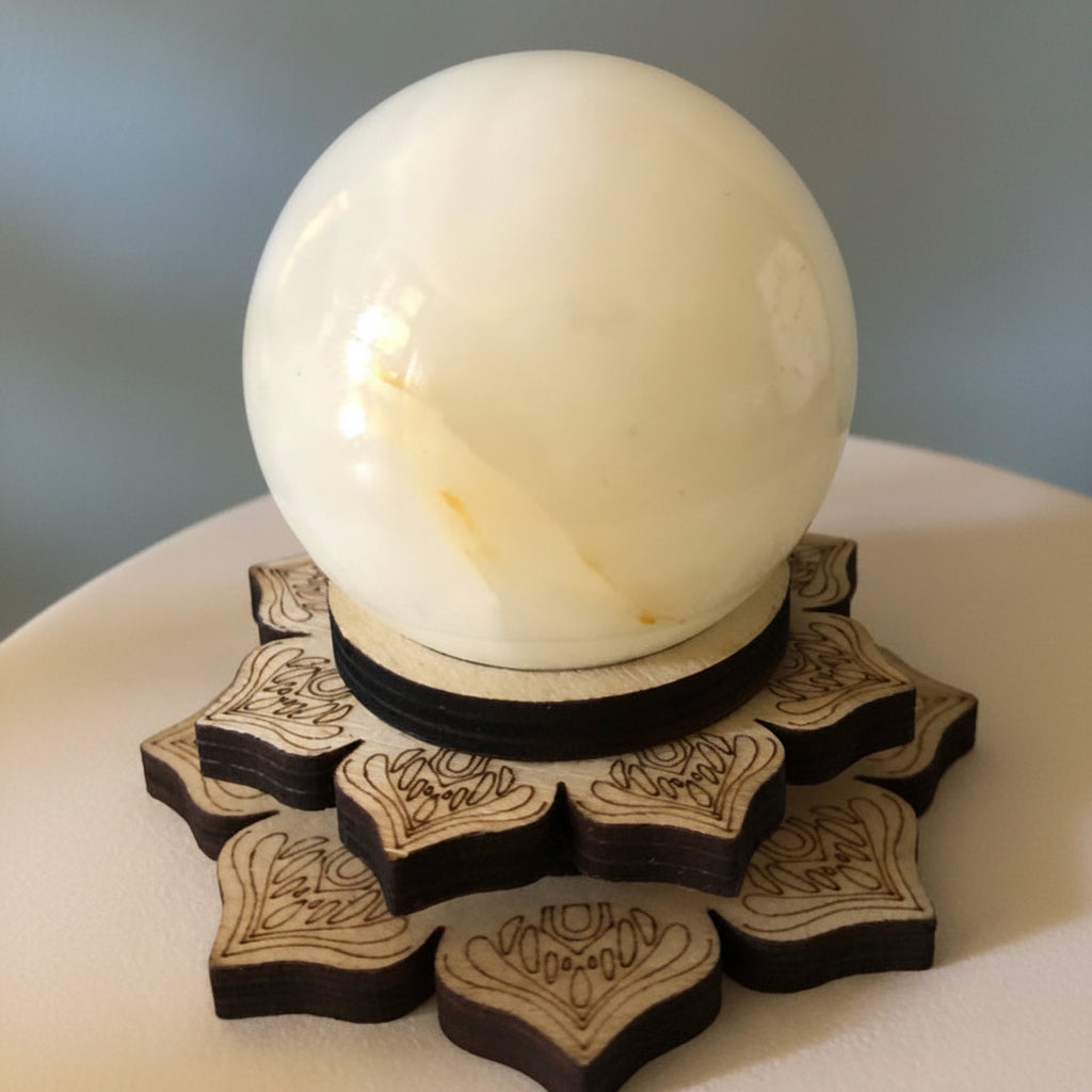 Boule - Sphère de Jade Afghane et son socle Lotus en bois