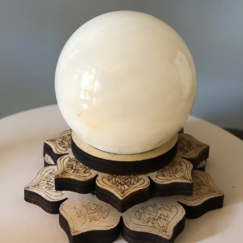 Boule - Sphère de Jade Afghane et son socle Lotus en bois
