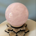 Boule - Sphère de cristal en Quartz rose et son socle Lotus en bois