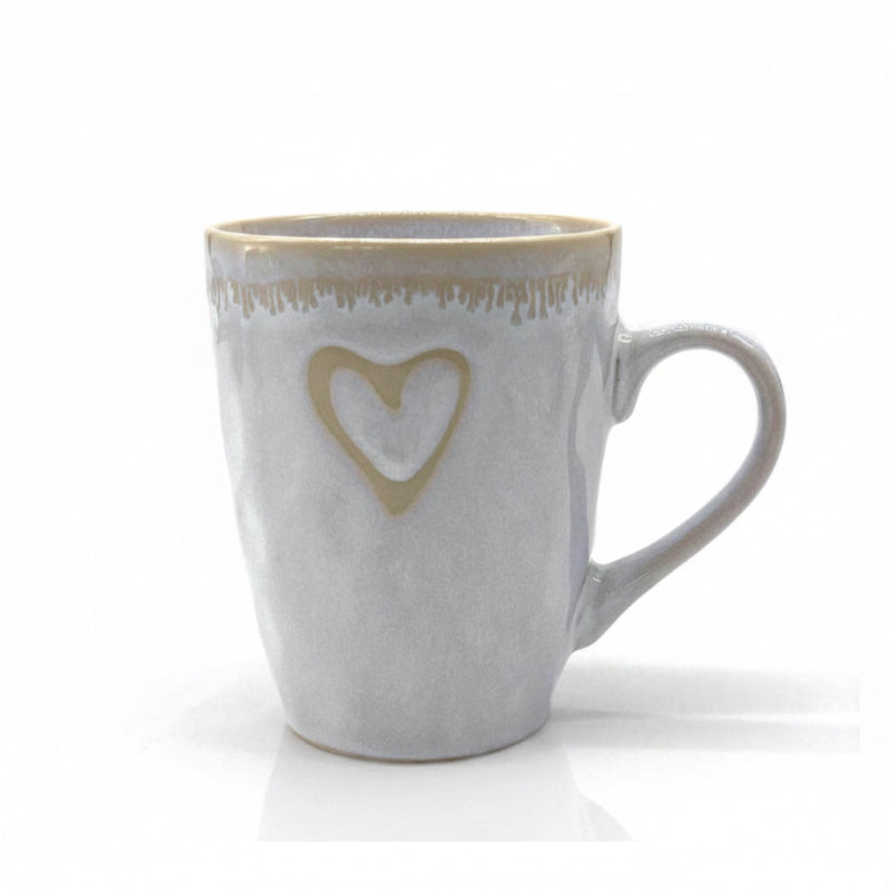 Tasse en grès avec anse blanc polaire avec coeur - 400 ML