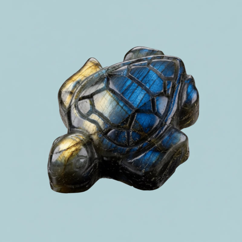 Petite Tortue en Labradorite – sculpture en pierre précieuse