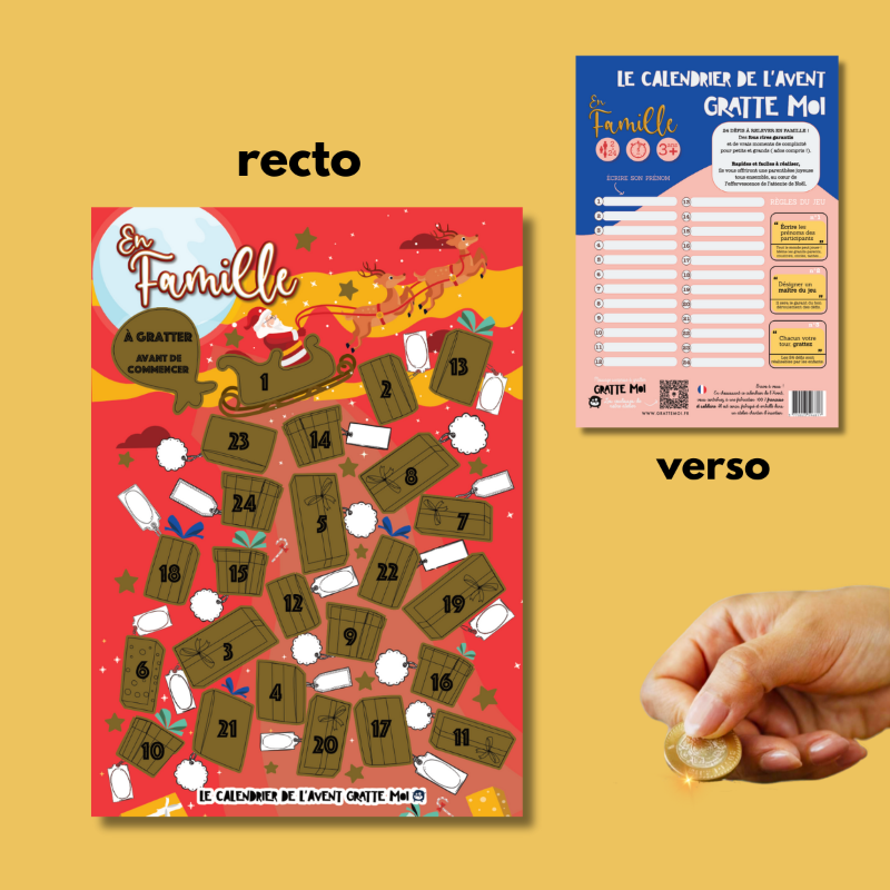 Bientôt Disponible ! Calendrier de l’Avent à Gratter - FAMILLE ⭐️ 24 défis en attendant Noël - Traineau du père Noël