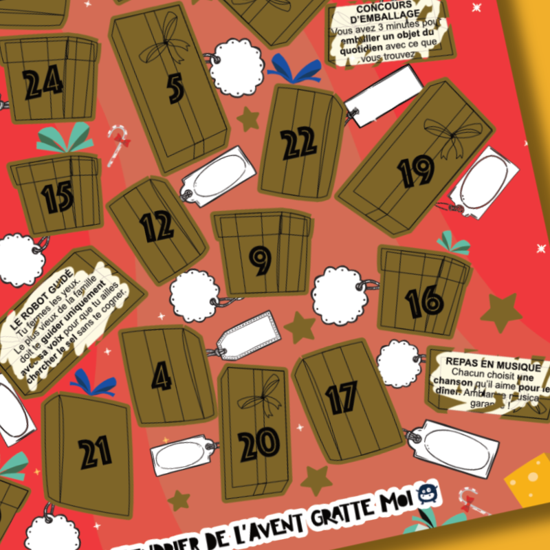 Bientôt Disponible ! Calendrier de l’Avent à Gratter - FAMILLE ⭐️ 24 défis en attendant Noël - Traineau du père Noël