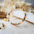 Bracelet MEDINI avec Agate mousse, Topaze rose, Pierre de lune et breloques en acier inoxydable