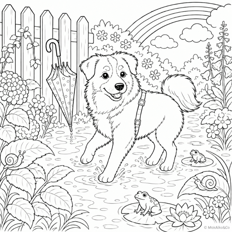 Aiko sous la pluie coloriage - MokAiko&Co - MokAiko&Co